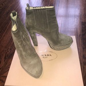 Prada Taupe Suede High Heeled Boots -Size 9